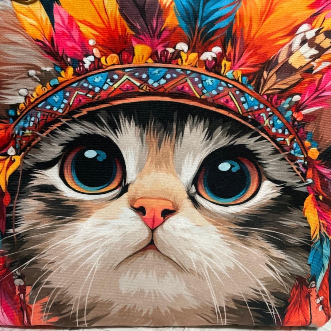 No.543 デニムリメイクバッグ　肩掛けトートバッグ　キャットインディアン