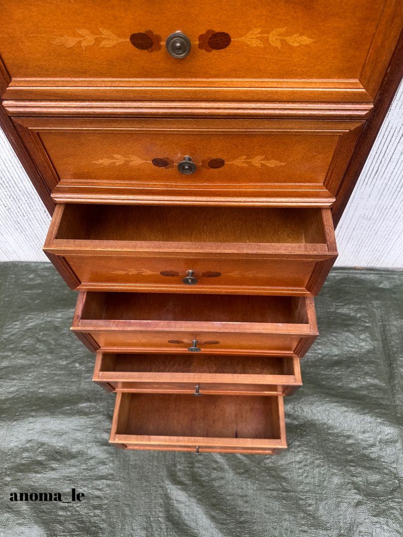 5006【チェスト】木製　イタリア　象嵌　収納　飾り台　アンティーク◎