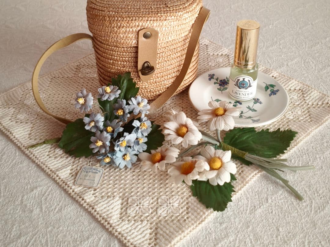 * vintage flower ❀ 布花 ライトブルーのお花 ブーケ