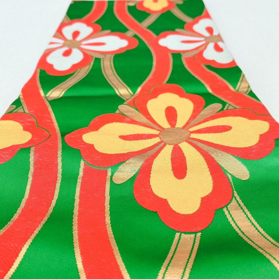 セット七五三7歳女の子長着＆簡単半衿＆袋帯＆草履＆バッグ＆小物朱色ちりめん扇菊鳥