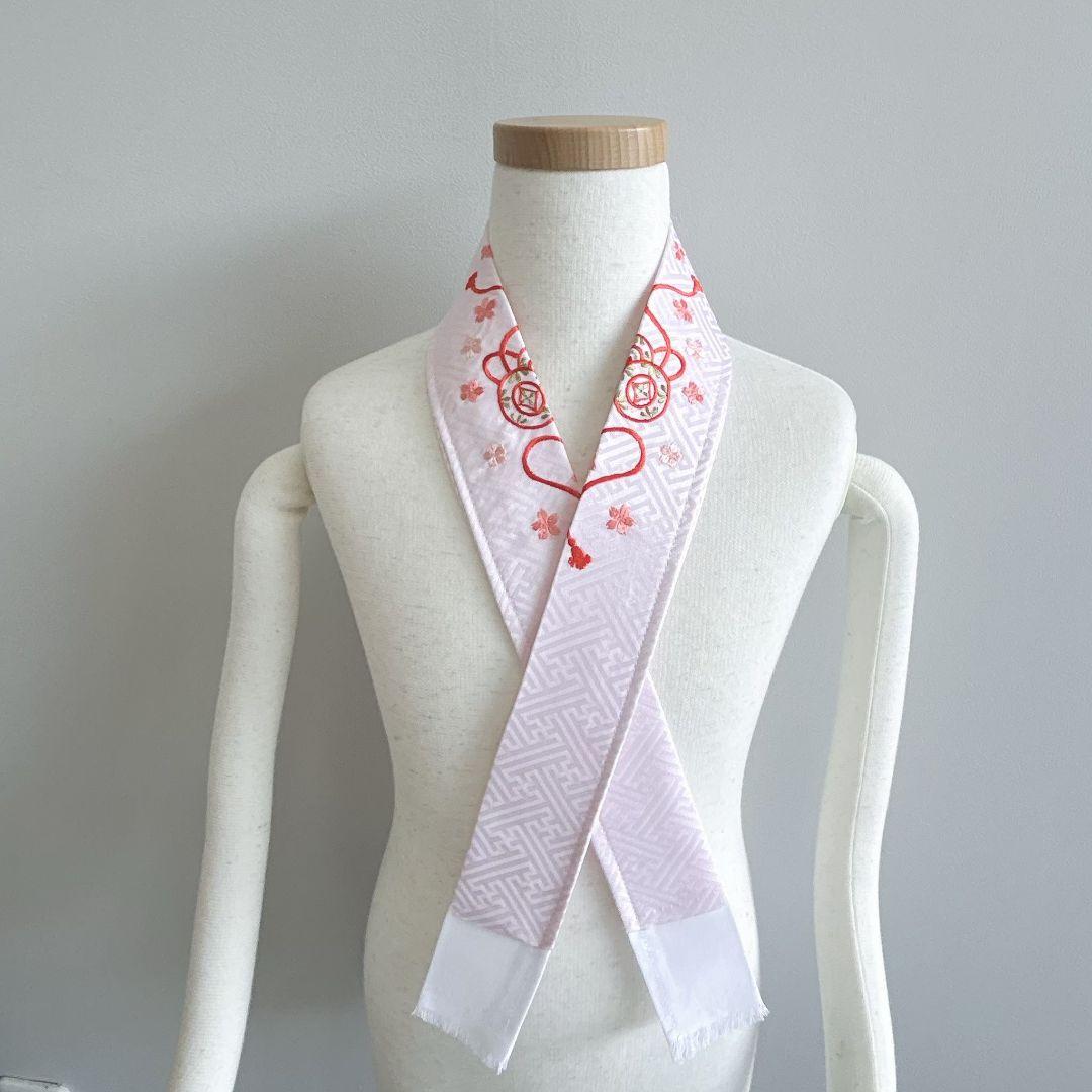 セット七五三7歳女の子長着＆簡単半衿＆袋帯＆草履＆バッグ＆小物朱色ちりめん扇菊鳥