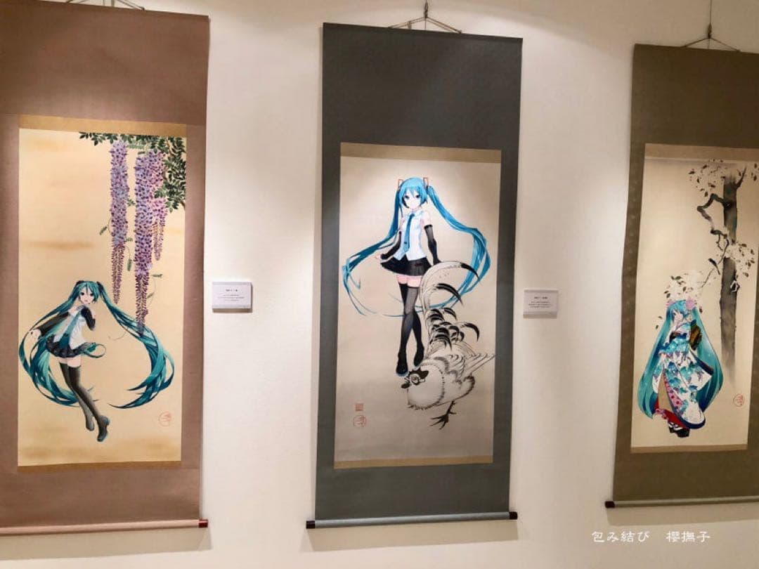 琳派　初音ミク　手ぬぐい　タオル　ボーカロイド　和装　和風　鶏