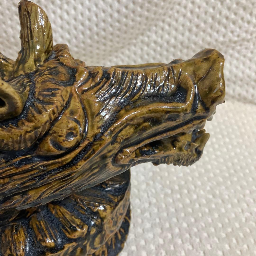 【伝統工芸士 加藤宇助 作】黄瀬戸 龍 陶像 共箱 瀬戸焼 縁起物 欠けあり