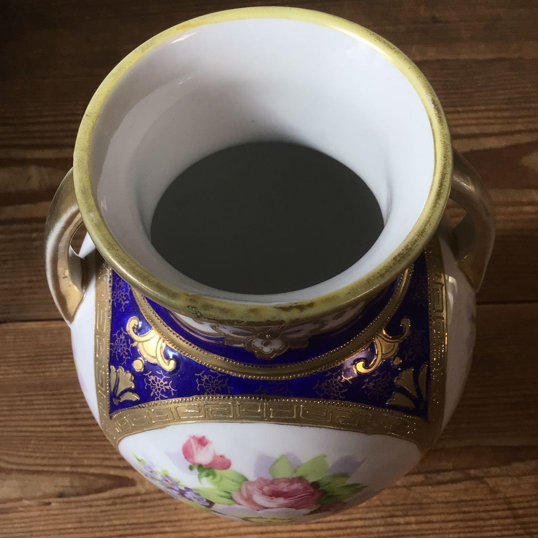 No4235 オールドノリタケ　NIPPON　手描き壺型花瓶　陶磁器　送料無料