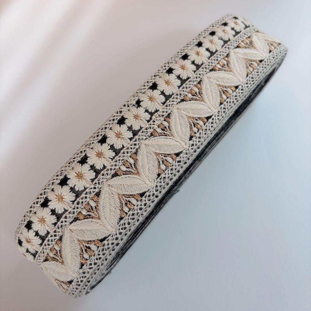 インド刺繍リボン　まるまる3ロールセット！　限定価格　黒×青×白