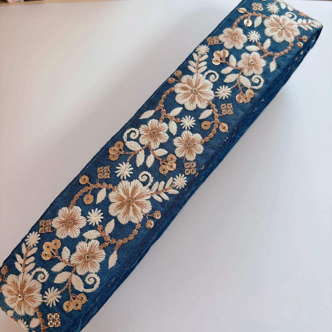 インド刺繍リボン　まるまる3ロールセット！　限定価格　黒×青×白