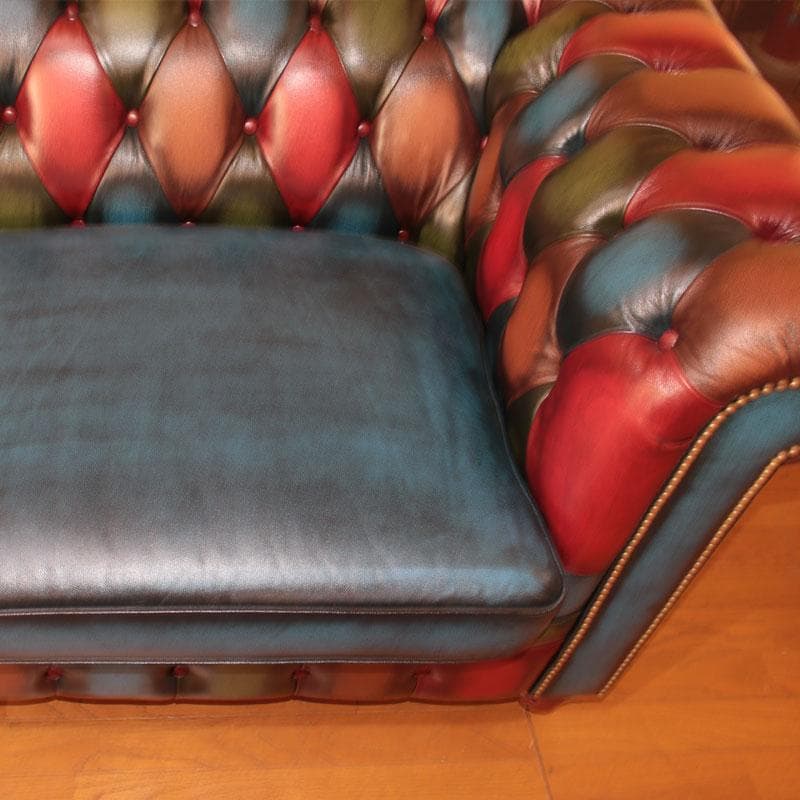 チェスターフィールド ソファ 3人掛け パッチワーク風デザイン 358-033