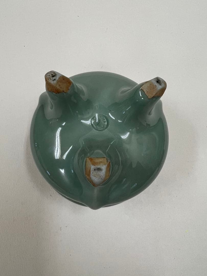 青緑色 陶器 香炉 花模様