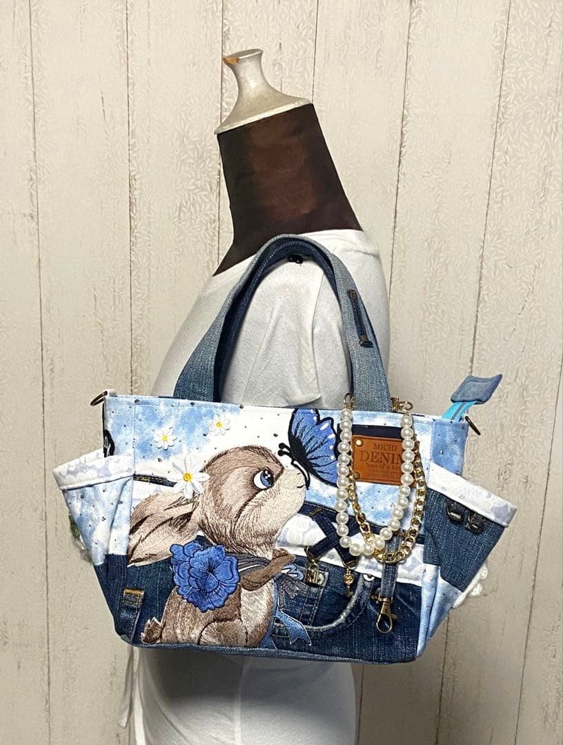 デニムリメイクバックS ストーンデニム×うさぎ