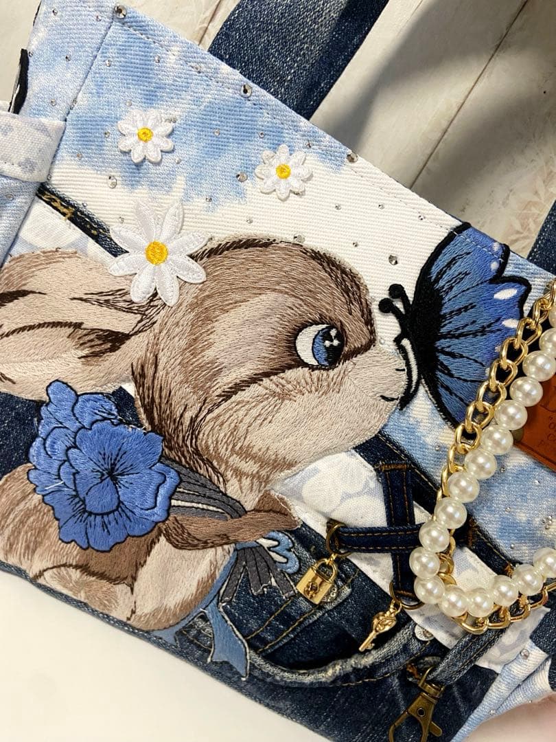 デニムリメイクバックS ストーンデニム×うさぎ