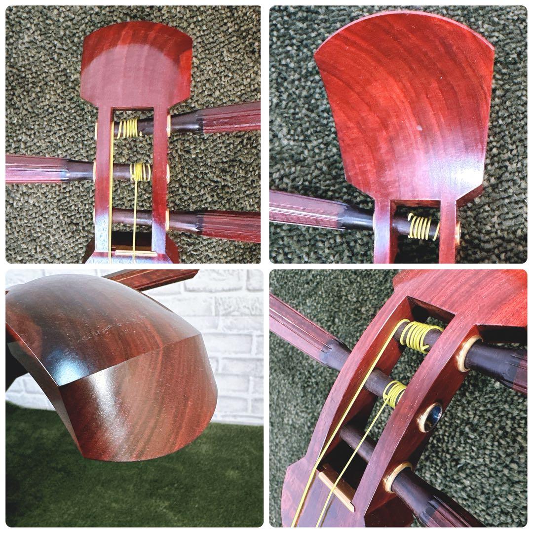 【最高級仕様】三味線 子持ち綾杉胴 中棹 硬質材(紅木?) トチ目 延べ竿