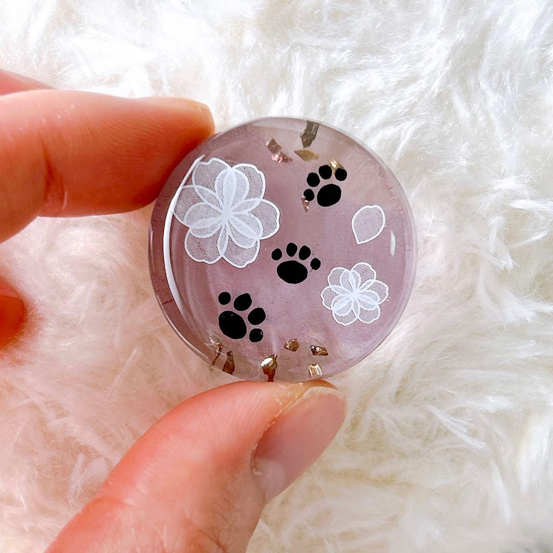 お花　パープル　ヘアゴム　ブローチ　レジン　猫　透け感あり