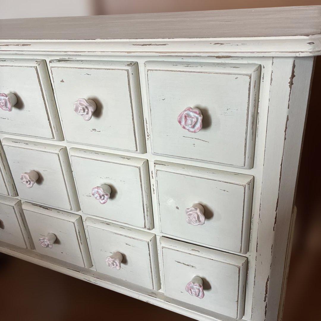 フレンチシャビー アンティーク仕様 15個の引き出し　チェスト