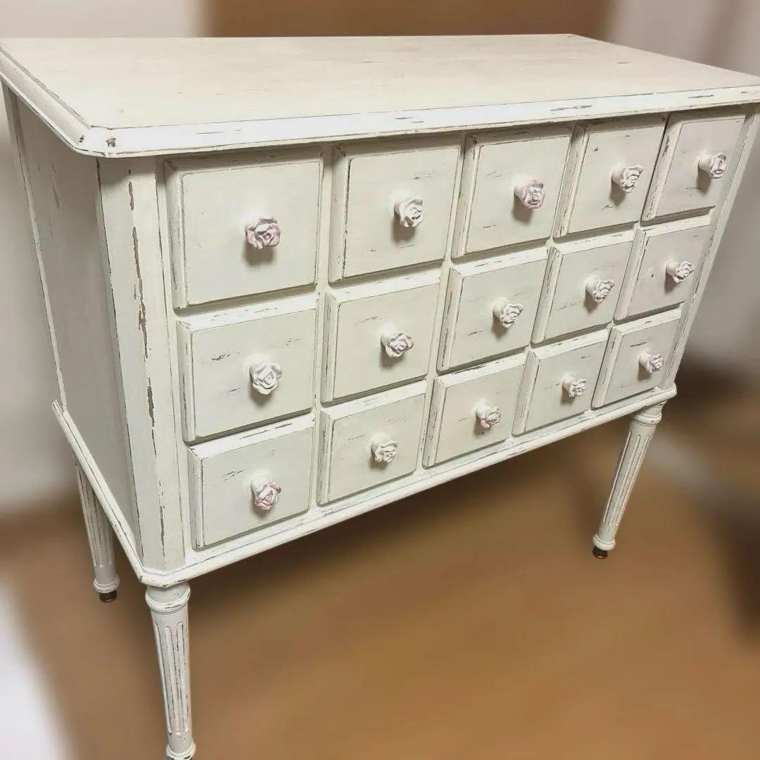 フレンチシャビー アンティーク仕様 15個の引き出し　チェスト