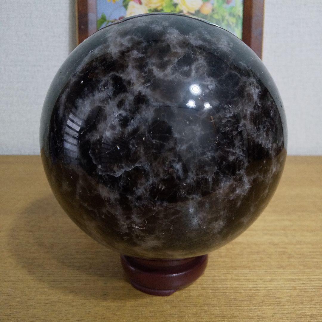特大130mm モリオン 黒水晶 丸玉 約2.9kg 大玉 台座付き
