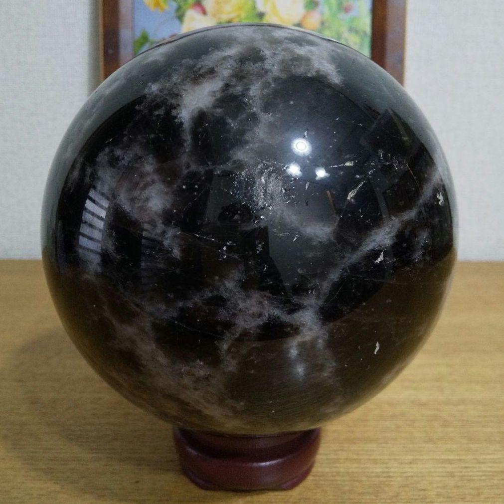特大130mm モリオン 黒水晶 丸玉 約2.9kg 大玉 台座付き