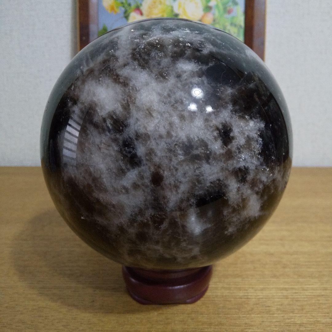 特大130mm モリオン 黒水晶 丸玉 約2.9kg 大玉 台座付き