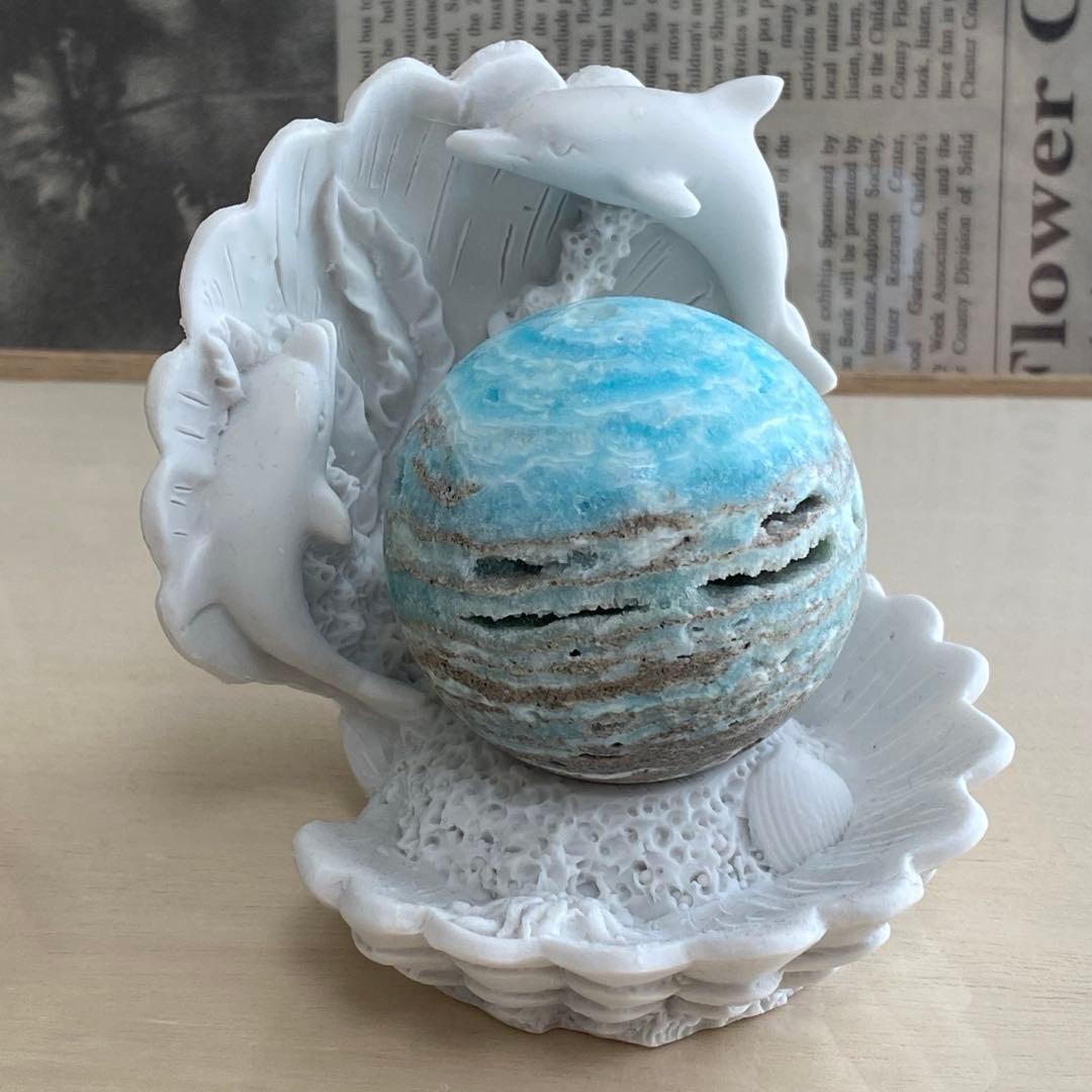 NA春セール ヘミモルファイト 天然石 スフィア イルカ台座 セット