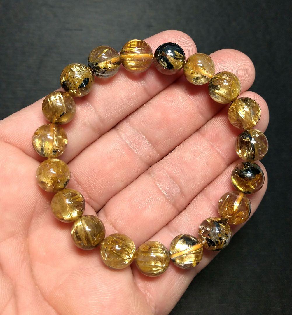 【極上,希少】太陽放射タイチンルチルクォーツ　金運　仕事運　勝負運　ブレスレット