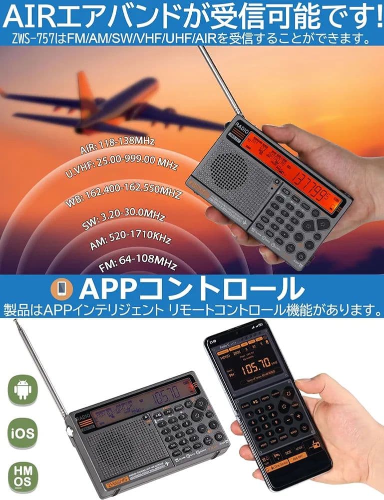 ZHIWHIS　高性能マルチバンドラジオ エアバンド受信機　ZWS-757