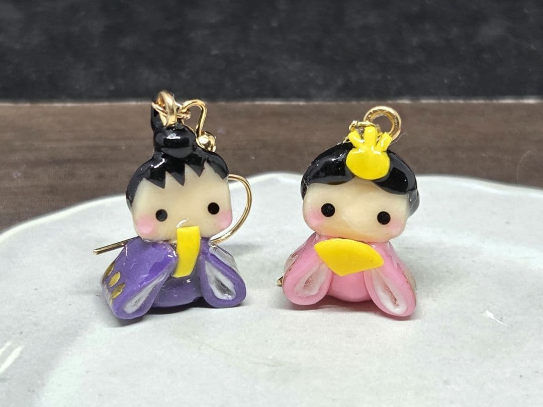お雛様ピアス（紫×ピンク）