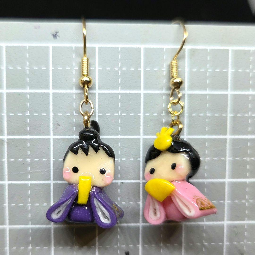 お雛様ピアス（紫×ピンク）