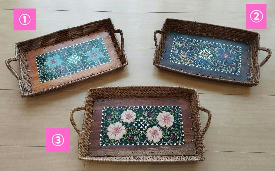 アタ 製品　トレー　ラタン　バリ雑貨　お土産　３つセット