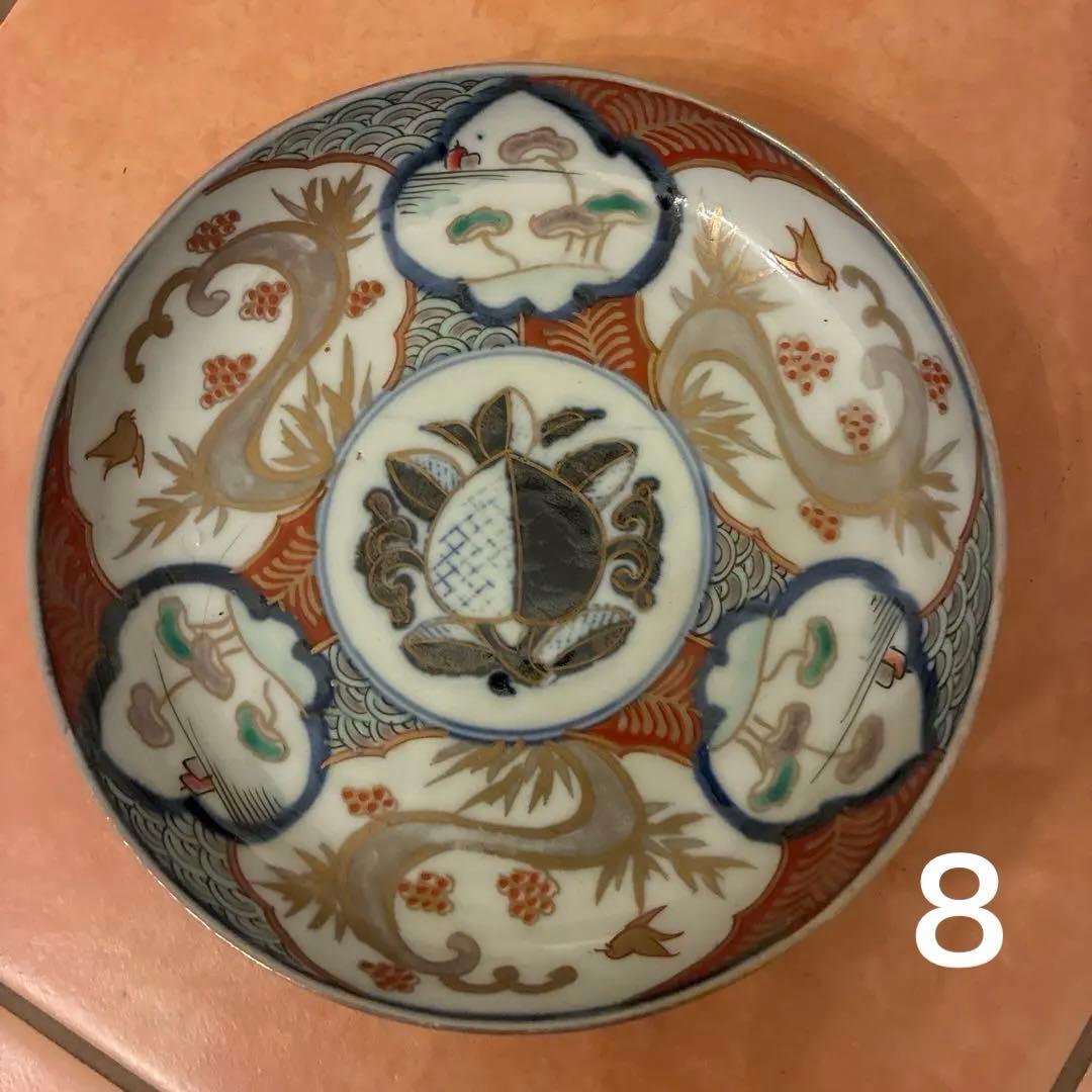【美品】 古伊万里 中皿 10客 金蘭手 見込桃 角冨印 時代物 アンティーク