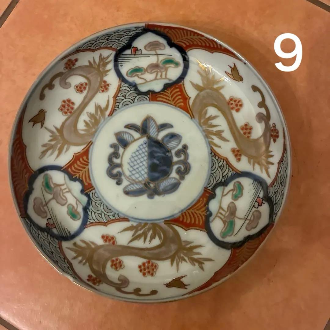 【美品】 古伊万里 中皿 10客 金蘭手 見込桃 角冨印 時代物 アンティーク