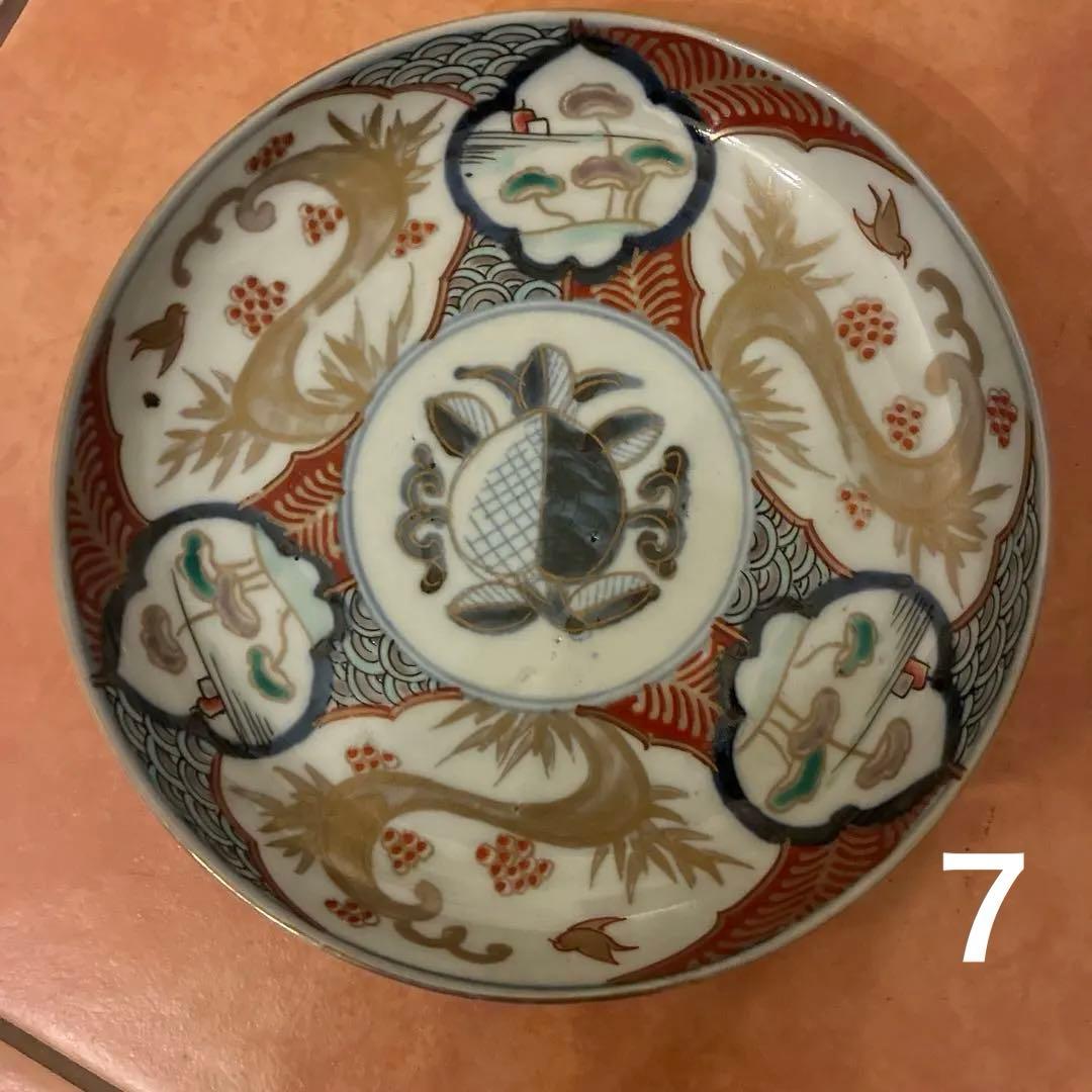 【美品】 古伊万里 中皿 10客 金蘭手 見込桃 角冨印 時代物 アンティーク