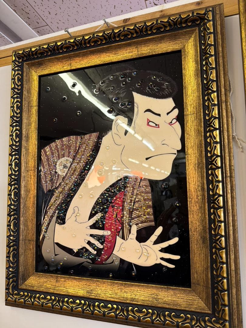 水晶絵　浮世絵　東洲斎写楽　三代目大谷鬼次　奴江戸兵衛　アートパネル　絵画　壁掛