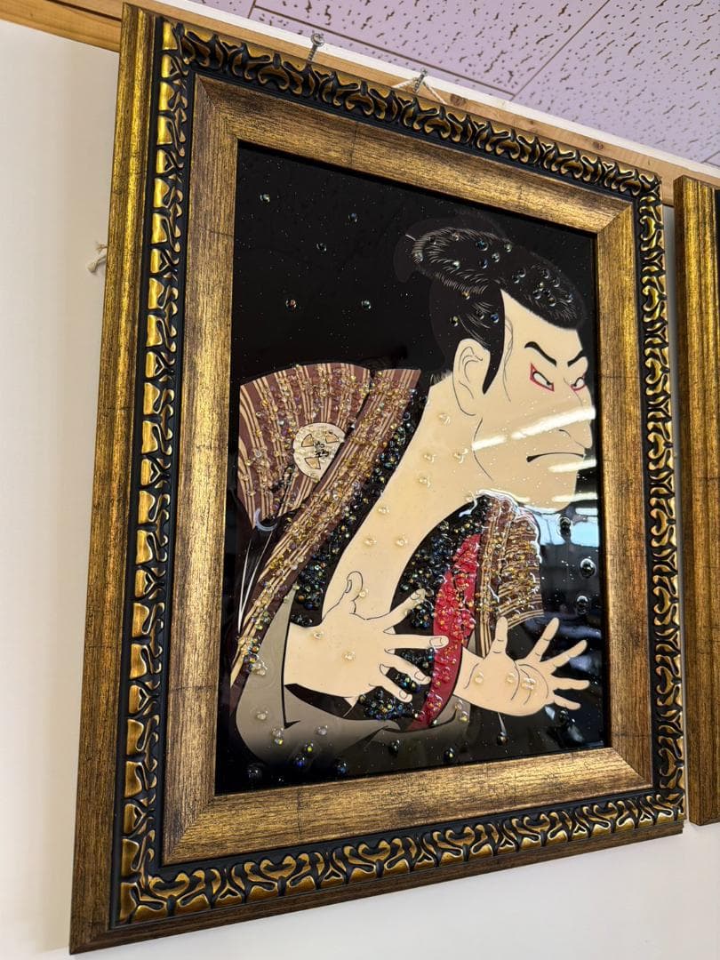 水晶絵　浮世絵　東洲斎写楽　三代目大谷鬼次　奴江戸兵衛　アートパネル　絵画　壁掛