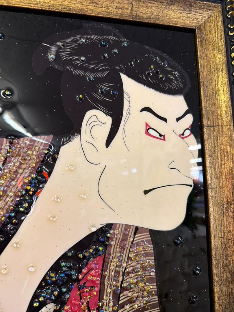 水晶絵　浮世絵　東洲斎写楽　三代目大谷鬼次　奴江戸兵衛　アートパネル　絵画　壁掛