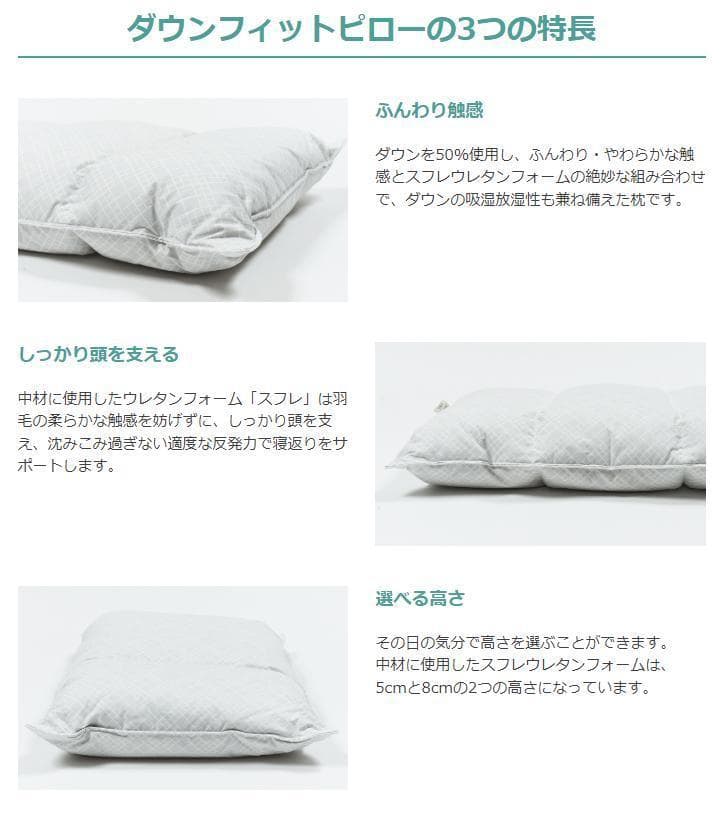 【新品】東洋羽毛 ピュアクリーン ダウンフィットピロー／グレー
