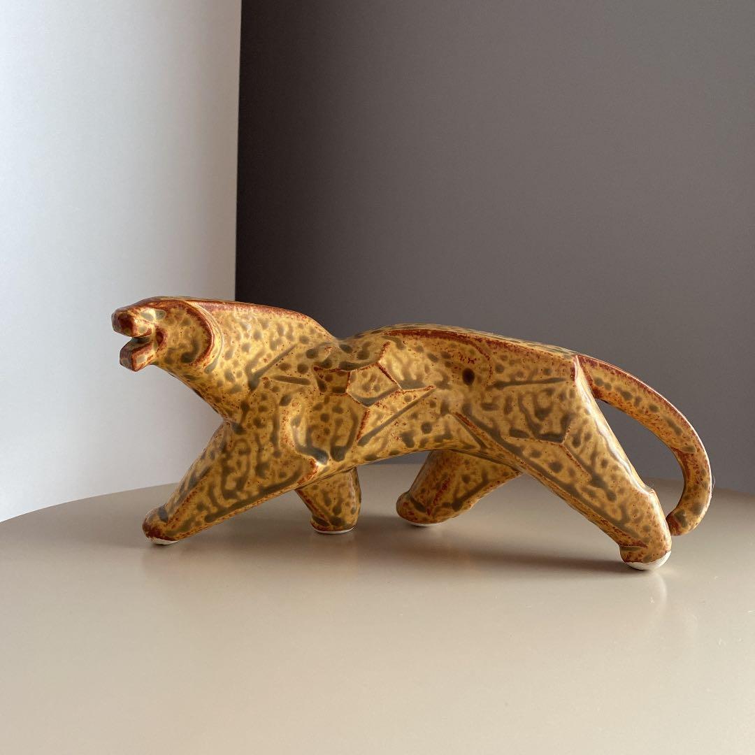 オブジェ 置物 陶器 トラ ヒョウ 動物 ビンテージ レトロ アンティーク 昭和