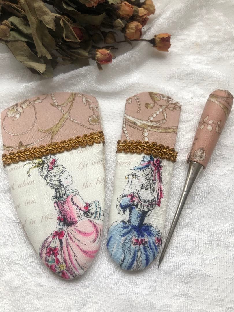 お裁縫箱　貴婦人　ロココ 薔薇ブーケリボン　オーバルボックス　hand made