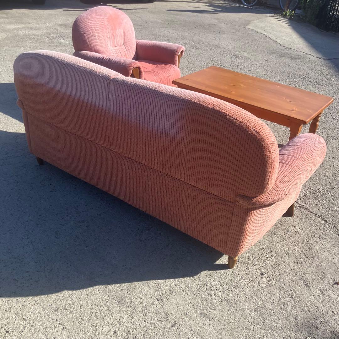 北欧レトロ ミッドセンチュリー 2人掛けソファー アームチェア ピンク 古家具