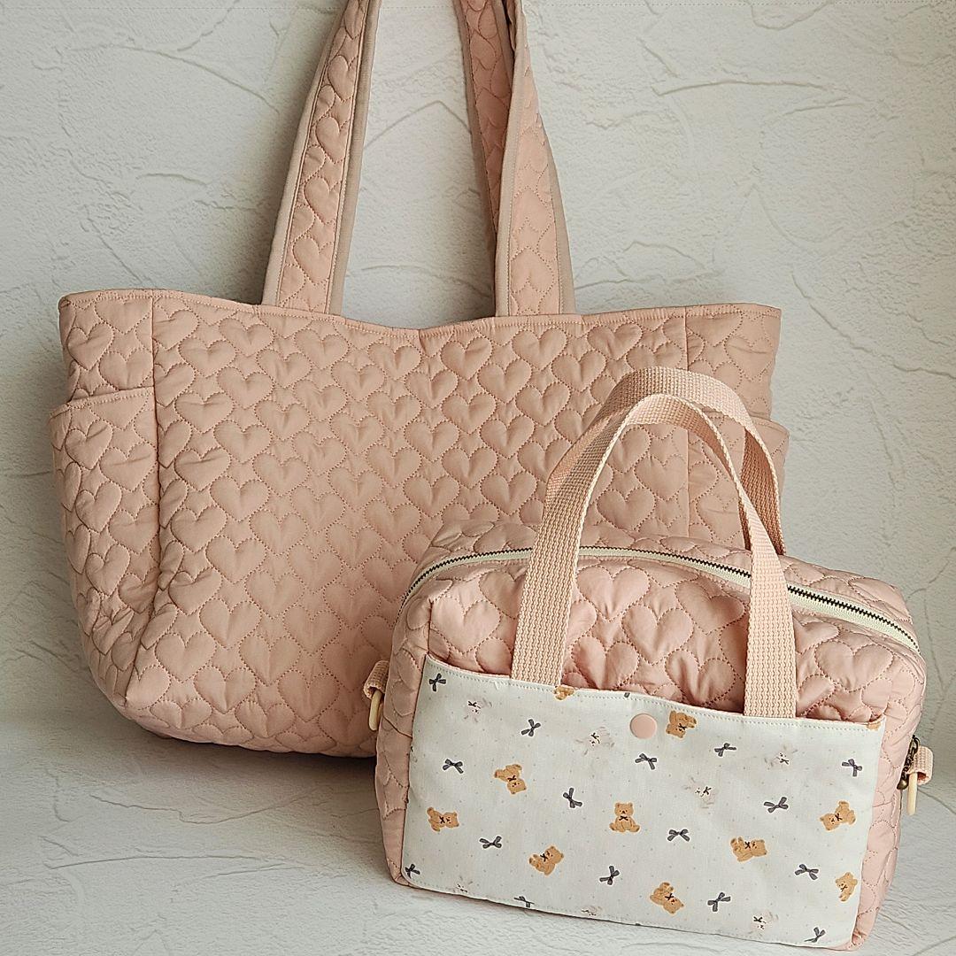 【kuma.オーダーページ】マザーズバッグ　おむつポーチ　ハートキルト