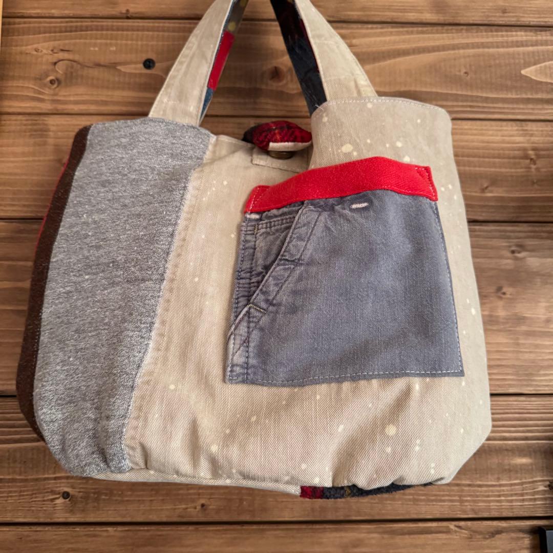 ハンドメイド デニムリメイク バッグ リバーシブル 2way 楕円底 40
