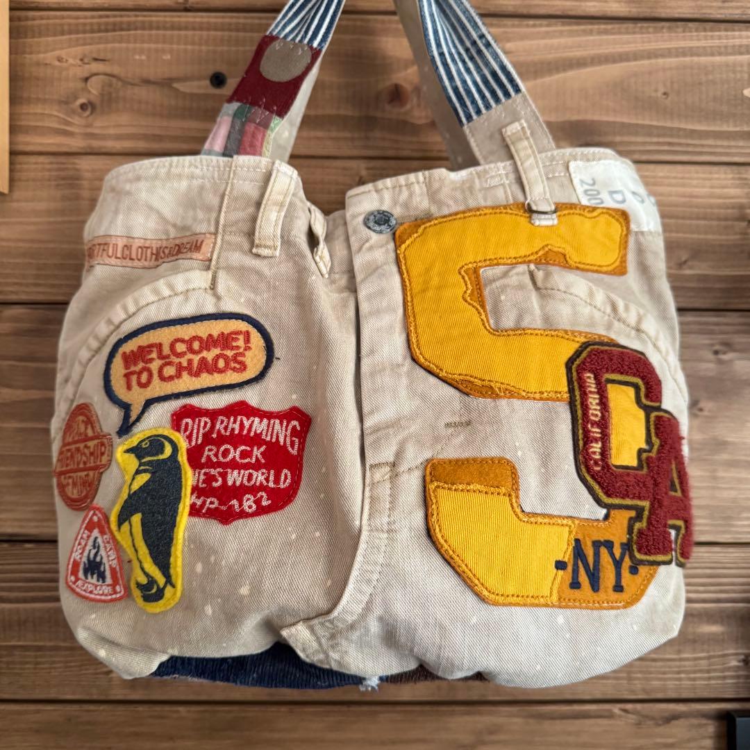 ハンドメイド デニムリメイク バッグ リバーシブル 2way 楕円底 40