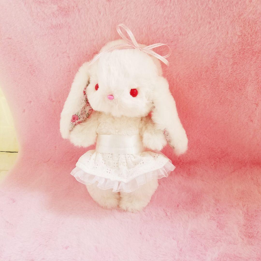 ぬいぐるみ、うさぎ、ハンドメイド、白、オリジナル、抱きしめられるサイズ