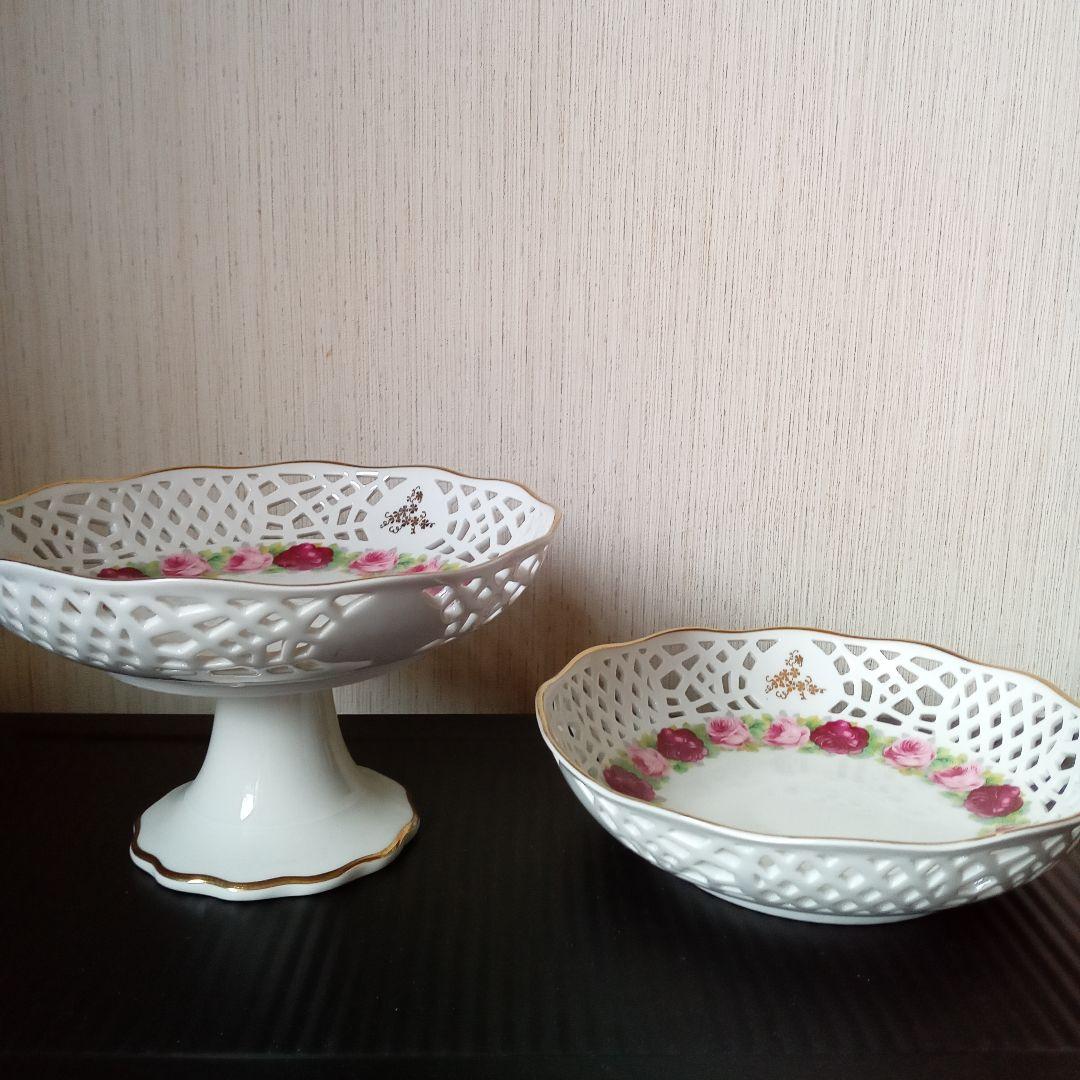 ババリア透かし細工コンポート、ボウル2点セット