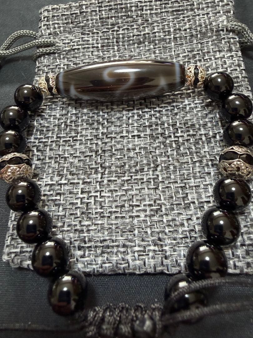 上質至純風化天珠‼️西蔵至純風化六眼天珠、至純風化仏龍眼梵字如意宝珠ブレスレット