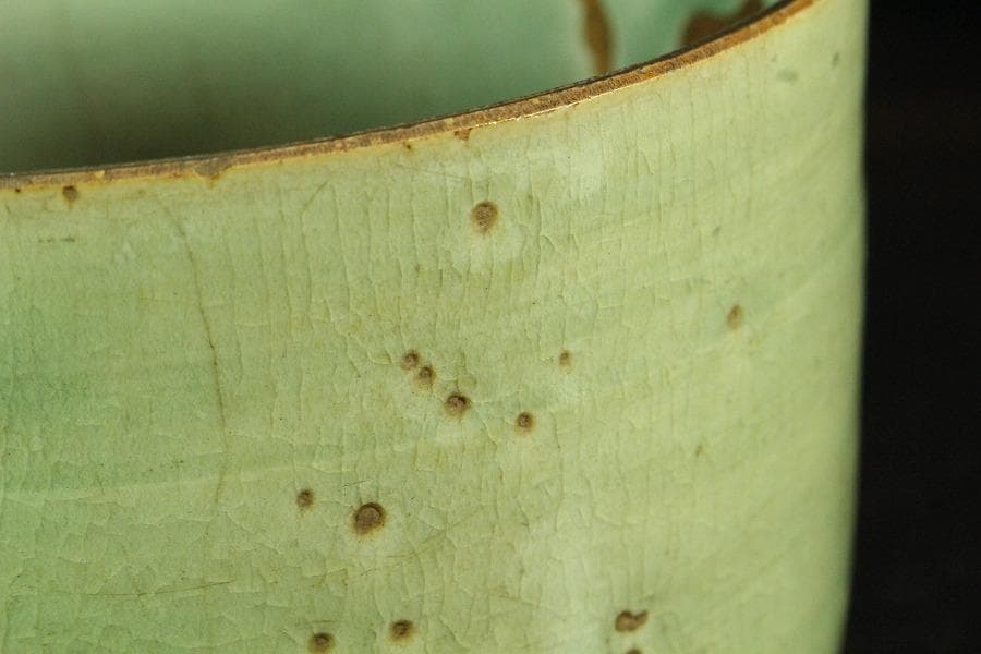 茶道具 古渡 中国美術 七官青磁 水指 塗蓋(K-YC682)