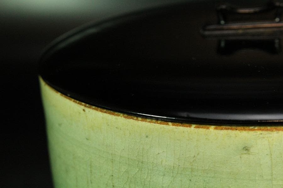 茶道具 古渡 中国美術 七官青磁 水指 塗蓋(K-YC682)