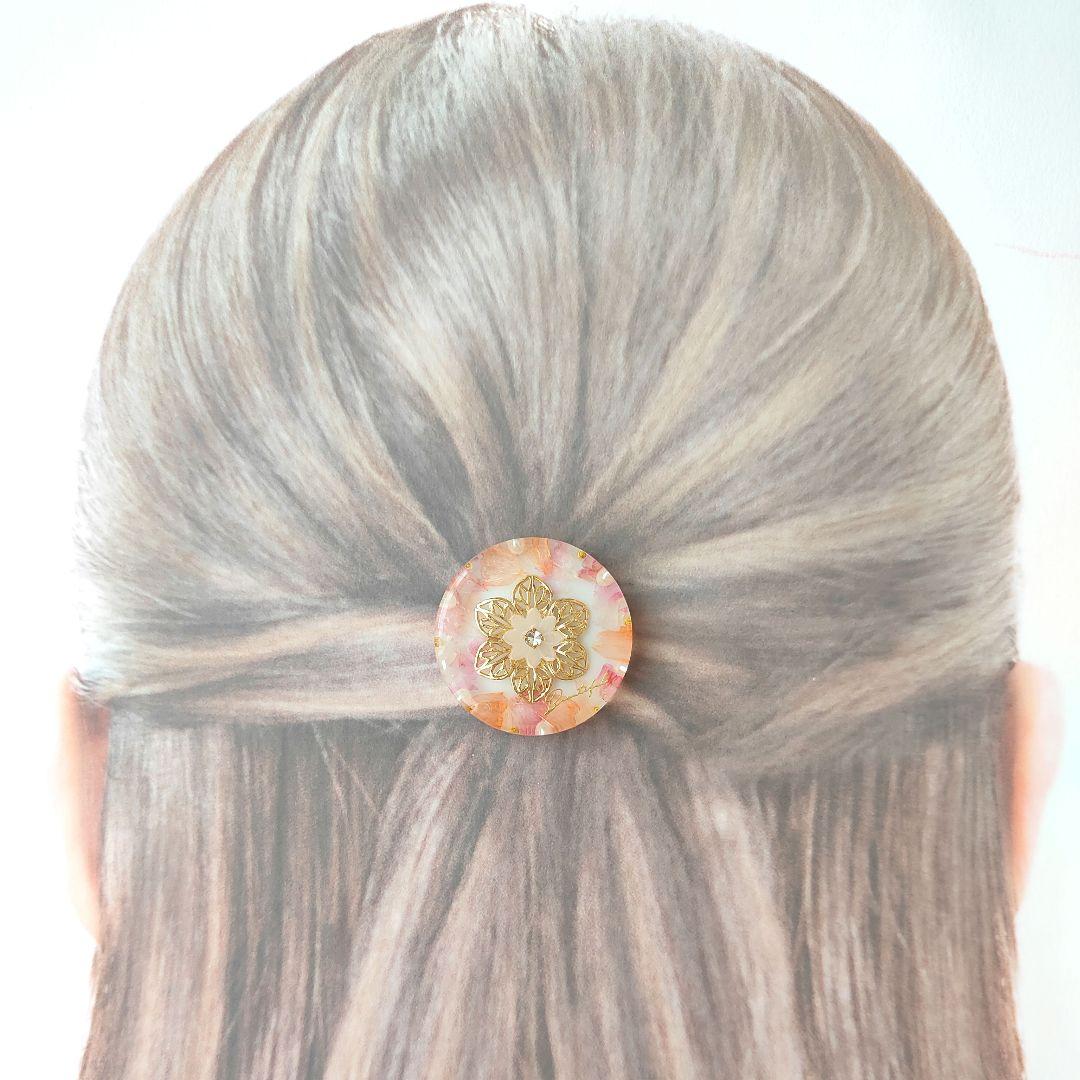 《No.2691❀》ハンドメイド　レジンヘアゴム　ピンクオレンジ　スターチス　大