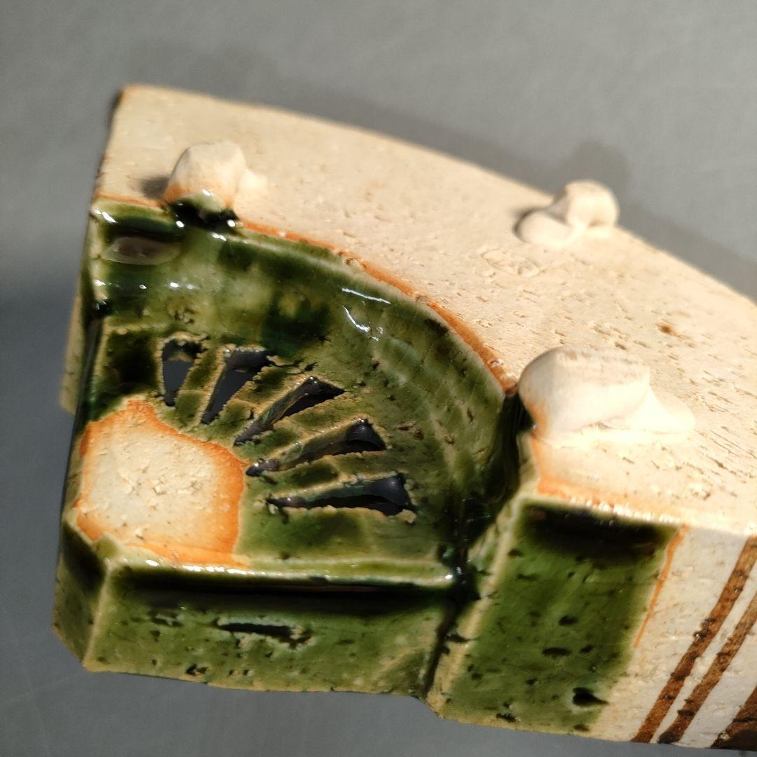 A1290-11/織部焼/山口茂 造/織部釉鉄絵扇面向附5客/共箱/懐石道具/