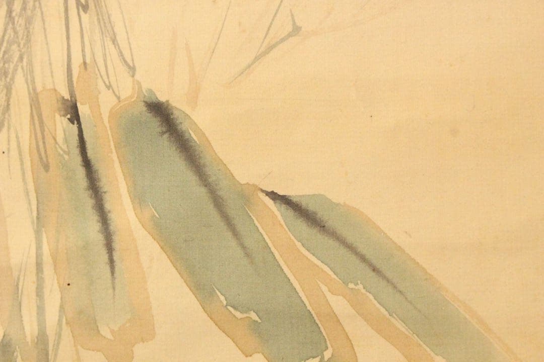 No5254掛軸　海外天年　松竹小禽図　絹本淡彩　日本画　花鳥　古美術　送料無料