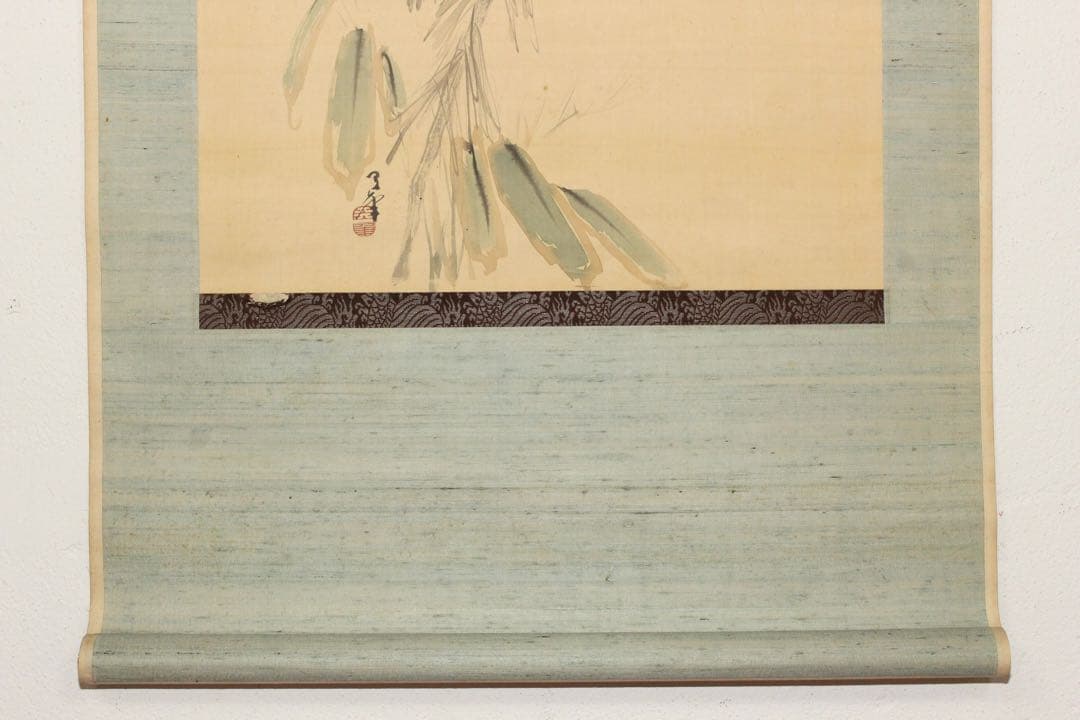 No5254掛軸　海外天年　松竹小禽図　絹本淡彩　日本画　花鳥　古美術　送料無料