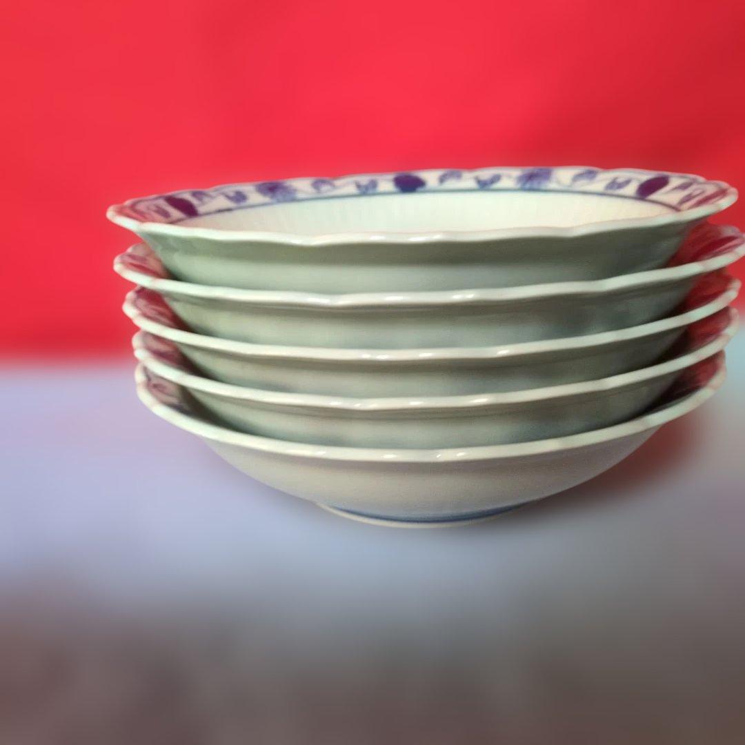 ★しん窯青花★グラス異人スープ皿五枚セットNO24